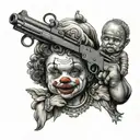 clown baby angel holding gun tattoo design idea