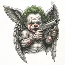 clown baby angel holding gun tattoo design idea