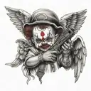clown baby angel holding gun tattoo design idea
