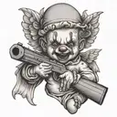 clown baby angel holding gun  tattoo design idea