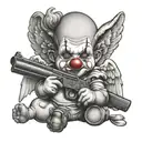 clown baby angel holding gun  tattoo design idea
