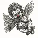 clown baby angel holding gun  tattoo design idea
