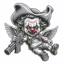 clown baby angel holding gun  tattoo design idea