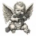 gangser baby angel holding gun tattoo design idea