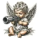 gangser baby angel holding gun tattoo design idea