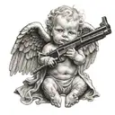 gangser baby angel holding gun tattoo design idea