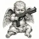 gangser baby angel holding gun tattoo design idea