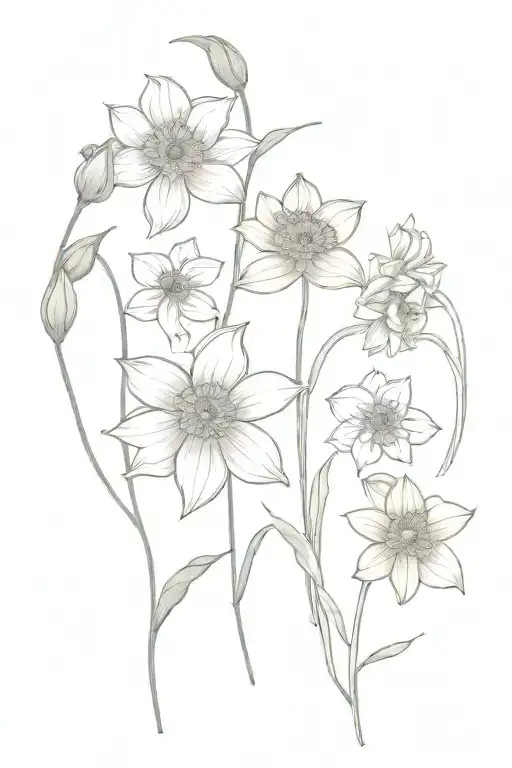 one of each flower a Daffodil, a daisy, and a marigold with long stems tied together with a bow tattoo design idea
