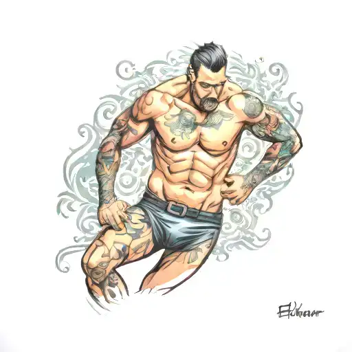 bipolar disorder man in jock strap tattoo design idea