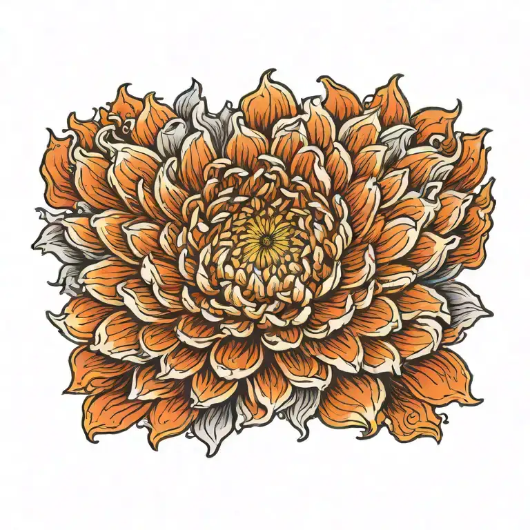 chrysanthemum flower on fire tattoo design idea