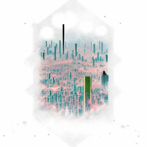 dystopias city leading into space and nebula  tattoo design idea