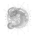 Operational gears intertwined with a dragon's silhouette symbolizing balance and control tattoo design idea