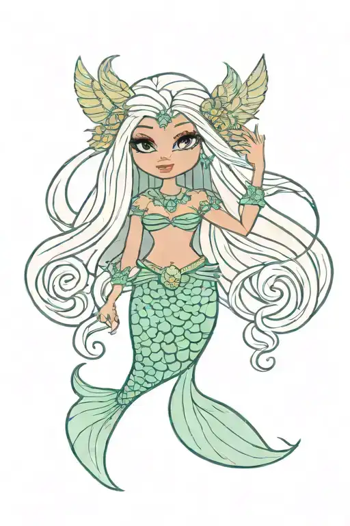 Bratz Doll as a capricorn mermaid goddess  tattoo design idea