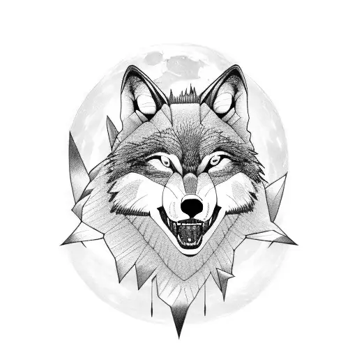 A powerful wolf howling at the moon in a blackwork style tattoo design idea