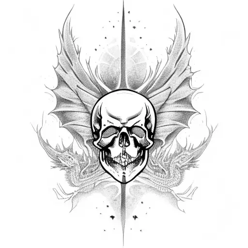 mix firefly with dragon wings and skull face tattoo design idea
