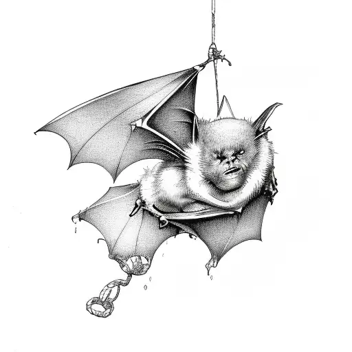 hanging sleeping bat tattoo design idea