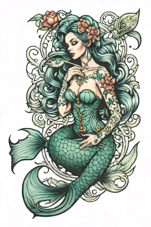 siren mermaid tattoo design idea