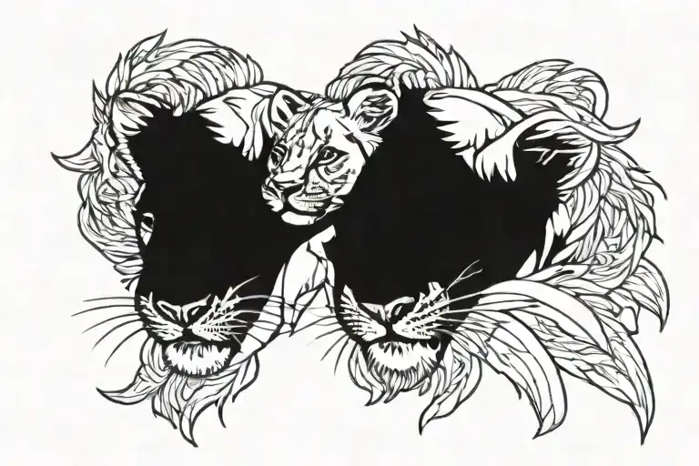lioness 3 lion cubs tattoo design idea