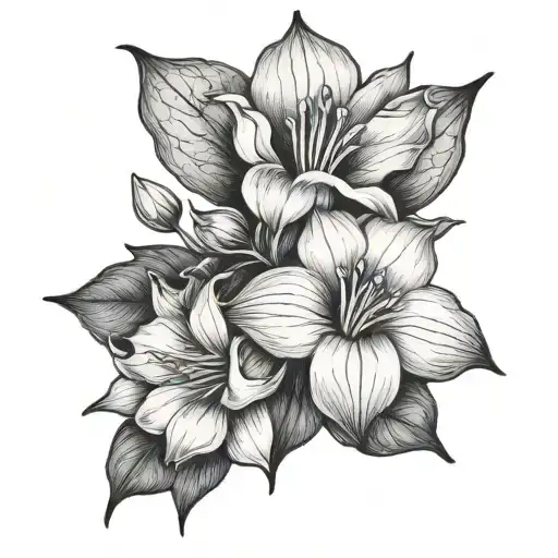 Small colorless Moonflower and bud tattoo behind ear tattoo design idea
