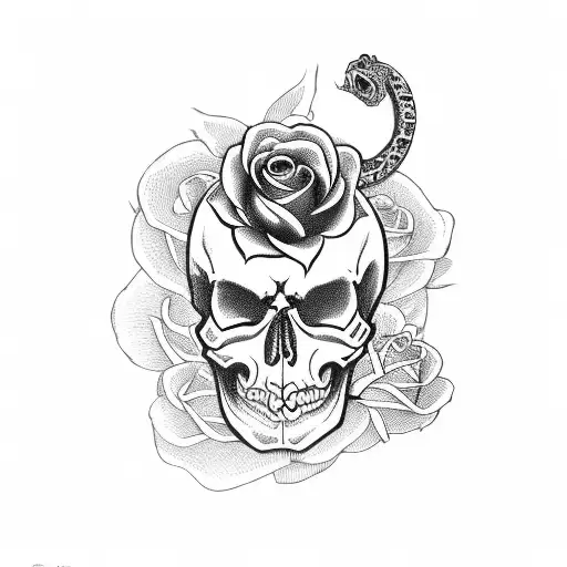 skull with roses and serpent tattoo design idea