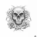 skull with roses and serpent tattoo design idea