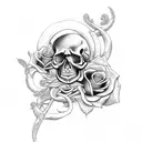 skull with roses and serpent tattoo design idea