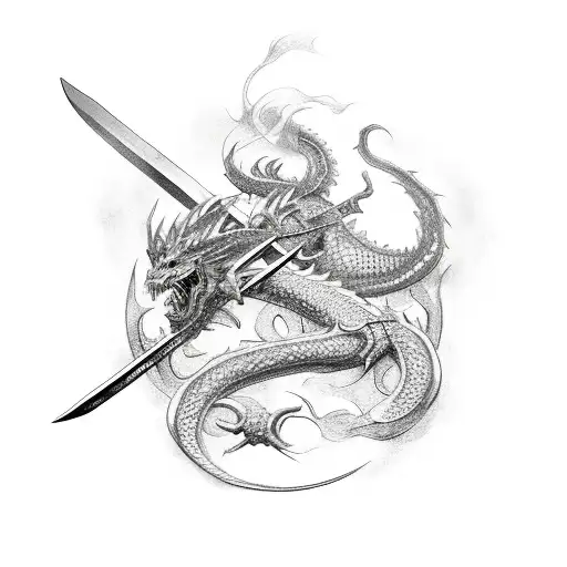 sword with Nordic dragon wrapped around tattoo design idea