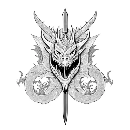 sword with Nordic dragon wrapped around tattoo design idea