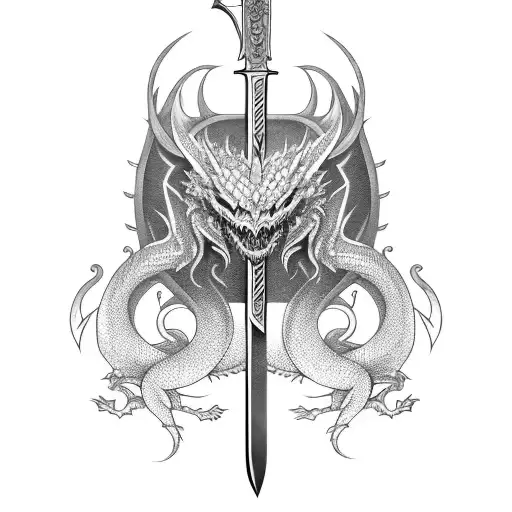 sword with Nordic dragon wrapped around tattoo design idea