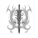 sword with Nordic dragon wrapped around tattoo design idea
