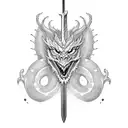 sword with Nordic dragon wrapped around tattoo design idea