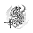 sword with Nordic dragon wrapped around tattoo design idea