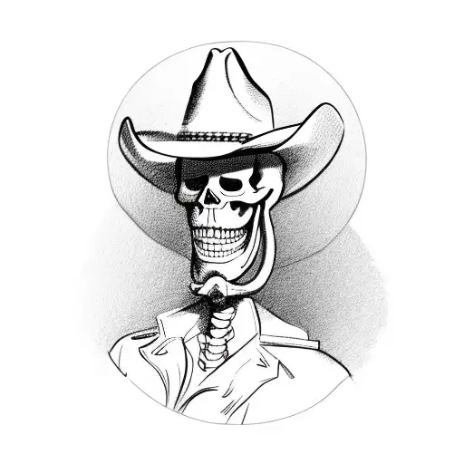 full body skeleton wearing cowboy hat and boots doing ballet tattoo design idea