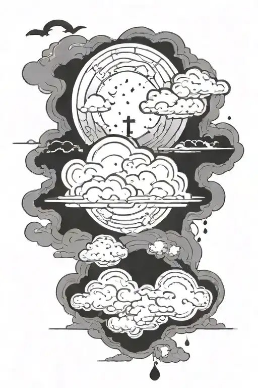 Forearm to wrist Tattoo Stencil of clouds as the background , 1 small cross in the left of the clouds with “ The Lord is tattoo design idea