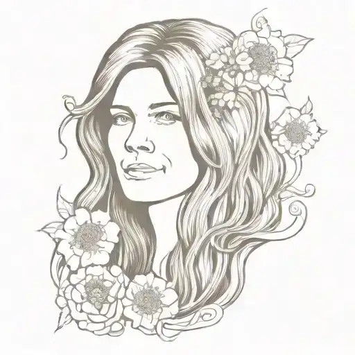 Janis joplin with some 60's flowers tattoo design idea