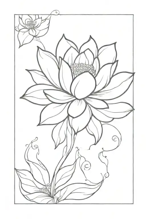 fine line, lotus flower, vine  tattoo design idea