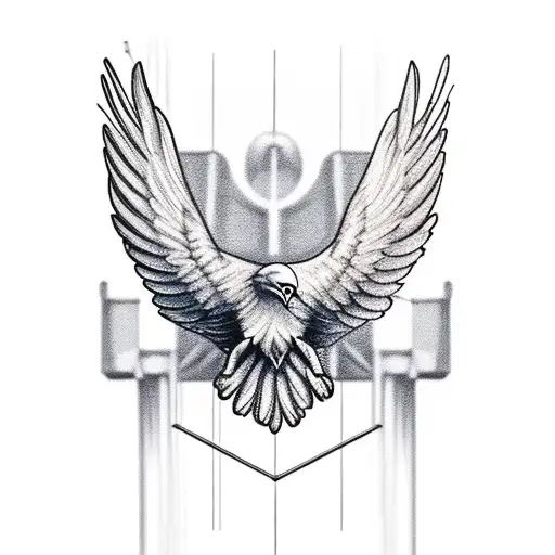 A realistic tattoo of an eagle perched on a construction crane tattoo design idea