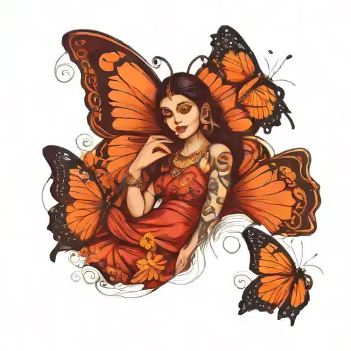 desi girl with 3 butterflies fluttering tattoo design idea
