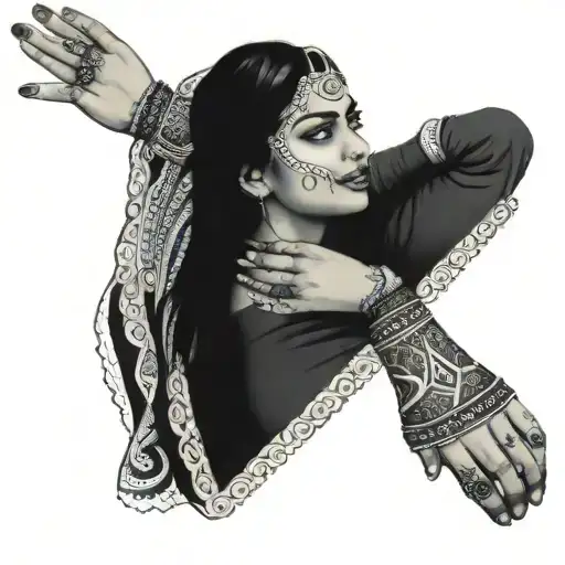desi girl with henna on her hands in a saree tattoo design idea