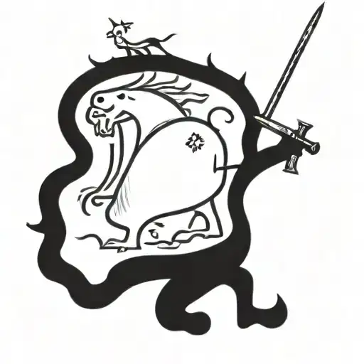 A fusion of medieval and nature elements such as knights battling mythical beasts in a forest setting tattoo design idea