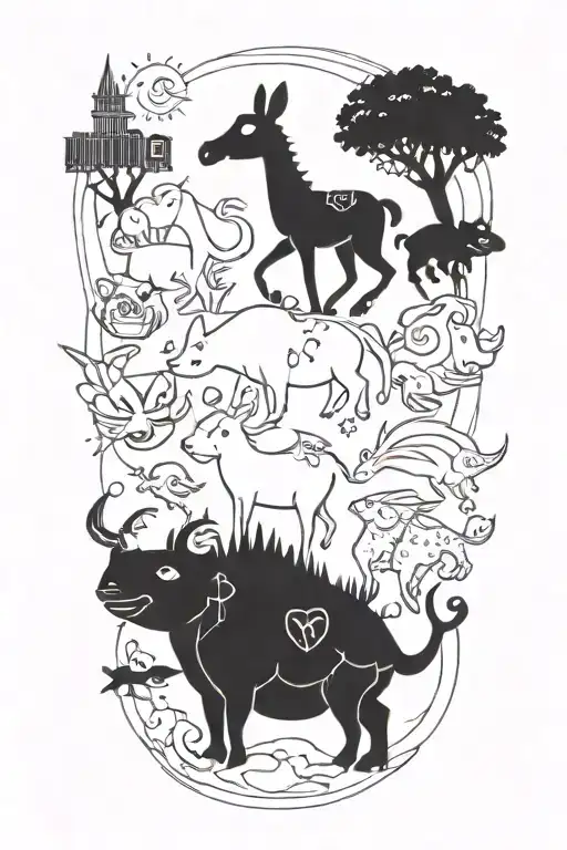 A video game themed tattoo incorporating animals and fantasy elements tattoo design idea