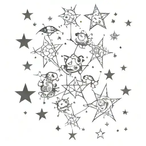 An intricate design with whimsical gothic motifs like stars and toads tattoo design idea