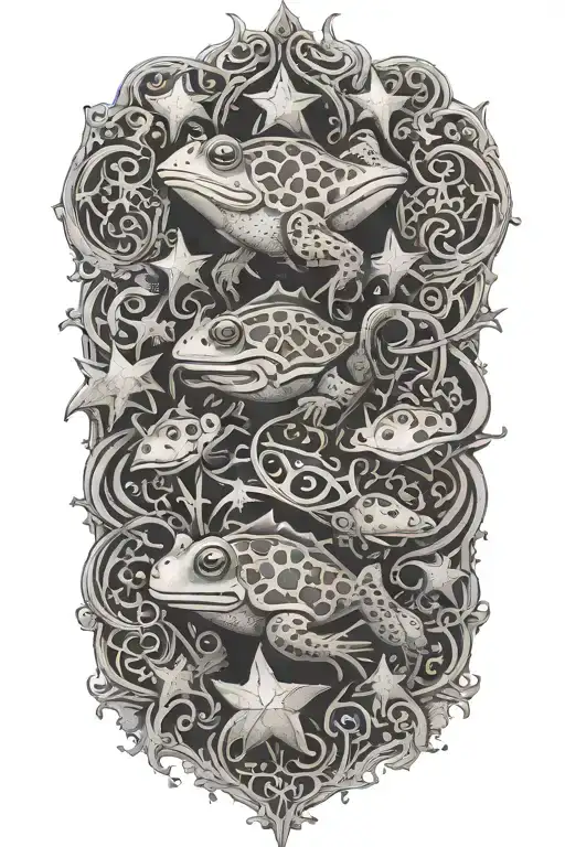 An intricate design with whimsical gothic motifs like stars and toads tattoo design idea