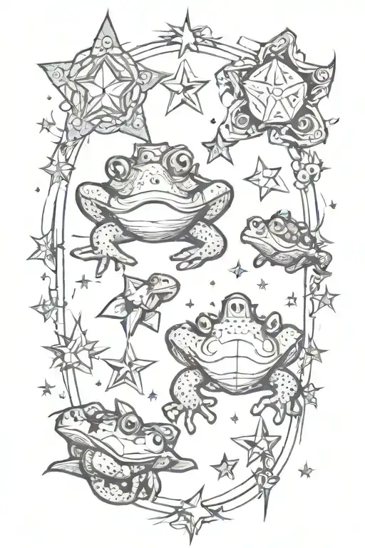An intricate design with whimsical gothic motifs like stars and toads tattoo design idea