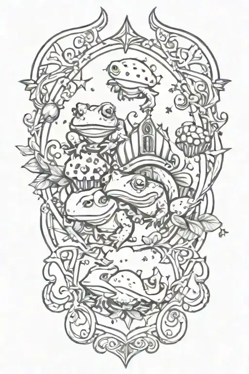 An intricate design with whimsical gothic motifs like stars and toads tattoo design idea