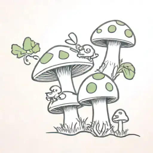 An 80s video game themed tattoo incorporating mushrooms and toads in a unique way tattoo design idea