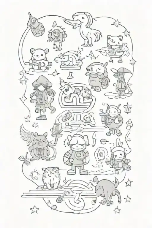 A video game themed tattoo incorporating animals and fantasy elements tattoo design idea