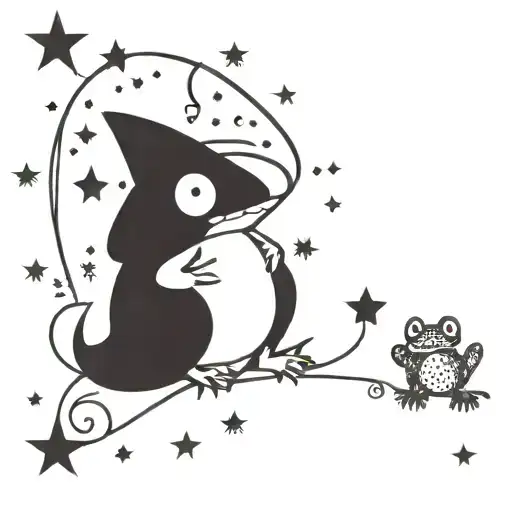 An intricate design with whimsical gothic motifs like stars and toads tattoo design idea