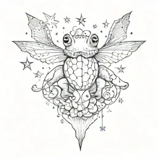 An intricate design with whimsical gothic motifs like stars and toads tattoo design idea