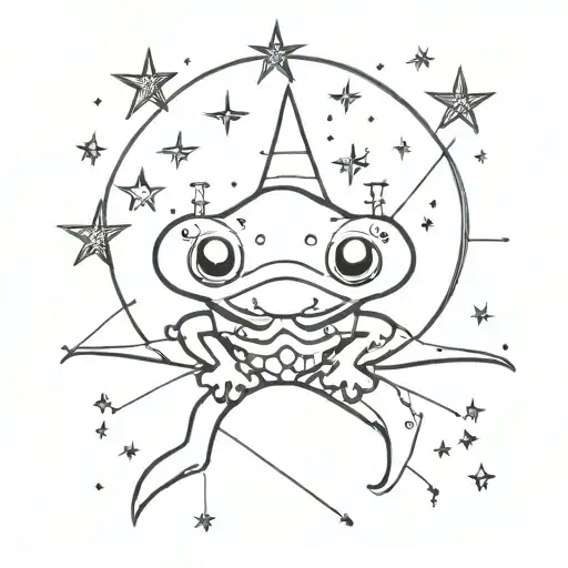 An intricate design with whimsical gothic motifs like stars and toads tattoo design idea